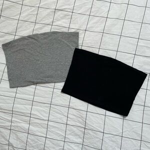 Set (2) Basic Tube Tops | Black Grey | Windsor & Topshop | Sz: 2 / Small